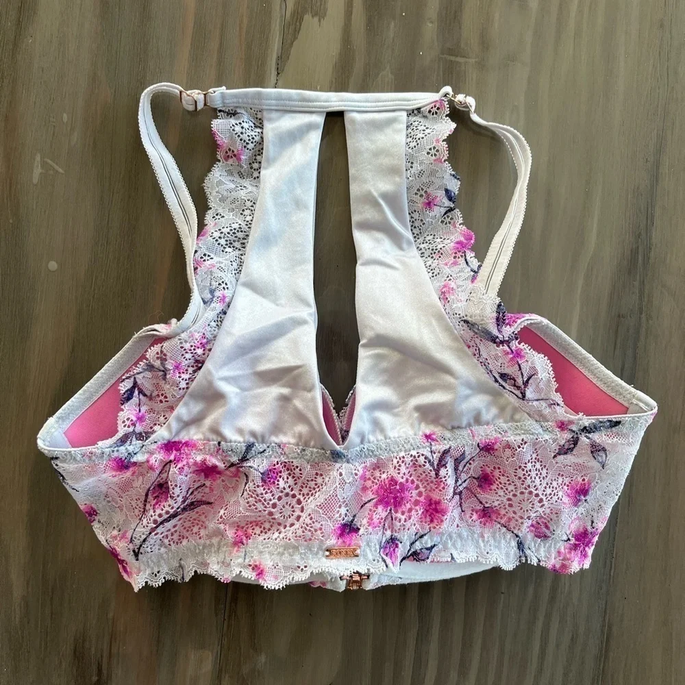 PINK by Victoria’s Secret Date Push-Up lace bra front closure floral lace 32DD - Picture 4 of 10